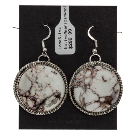 White Howlite .925 Sterling Silver Certified Authentic Navajo Native American Dangle Earrings 27279