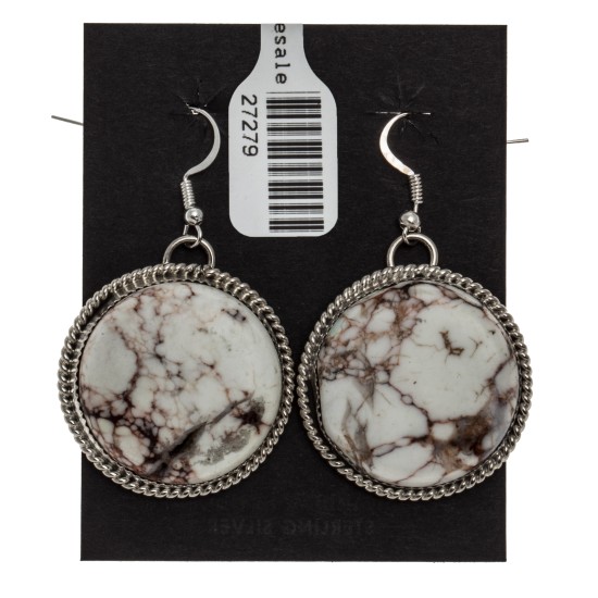 White Howlite .925 Sterling Silver Certified Authentic Navajo Native American Dangle Earrings 27279