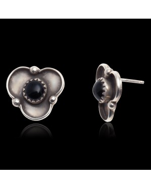 Black Onyx .925 Sterling Silver Certified Authentic Navajo Native American Stud Earrings 27244