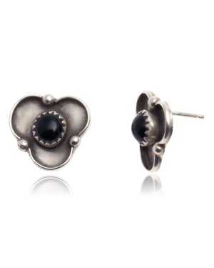 Black Onyx .925 Sterling Silver Certified Authentic Navajo Native American Stud Earrings 27244