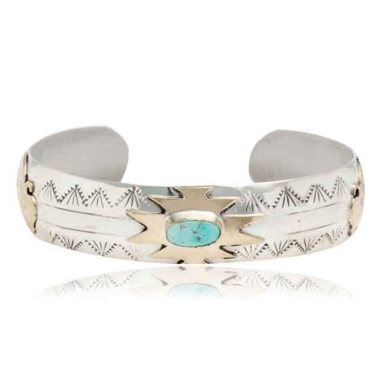 12kt Gold Filled and .925 Sterling Silver Certified Authentic Buffalo Handmade Navajo Natural Spiderweb Turquoise Native American Bracelet 12970-201