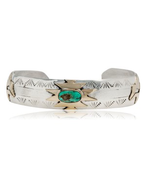 12kt Gold Filled and .925 Sterling Silver Certified Authentic Bear Handmade Navajo Natural Turquoise Native American Cuff Bracelet 13094-1