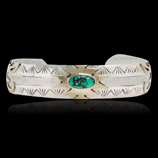 12kt Gold Filled and .925 Sterling Silver Certified Authentic Eagle head Handmade Navajo Natural Turquoise Native American Cuff Bracelet 13096-99