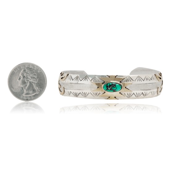 12kt Gold Filled and .925 Sterling Silver Certified Authentic Eagle head Handmade Navajo Natural Turquoise Native American Cuff Bracelet 13096-99