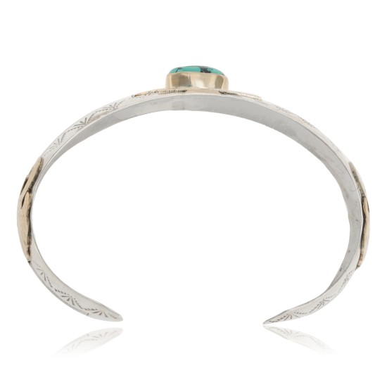12kt Gold Filled and .925 Sterling Silver Certified Authentic Eagle head Handmade Navajo Natural Turquoise Native American Cuff Bracelet 13096-99