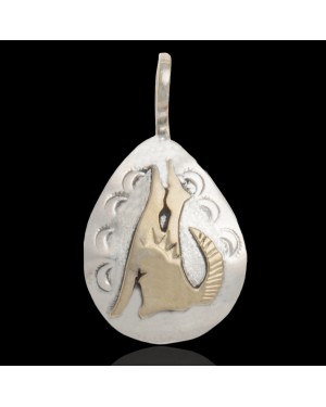 Delicate 12kt Gold Filled and .925 Sterling Silver Coyote Handmade Certified Authentic Navajo Native American Pendant 24470