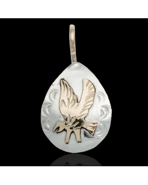 Delicate 12kt Gold Filled and .925 Sterling Silver Eagle Handmade Certified Authentic Navajo Native American Pendant 24474