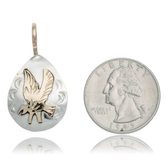 Delicate 12kt Gold Filled and .925 Sterling Silver Eagle Handmade Certified Authentic Navajo Native American Pendant 24474 Delicate 12kt Gold Filled and .925 Sterling Silver Eagle Handmade Certified Authentic Navajo Native American Pendant 24474