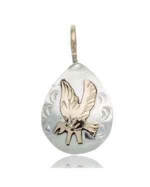 Delicate 12kt Gold Filled and .925 Sterling Silver Eagle Handmade Certified Authentic Navajo Native American Pendant 24474
