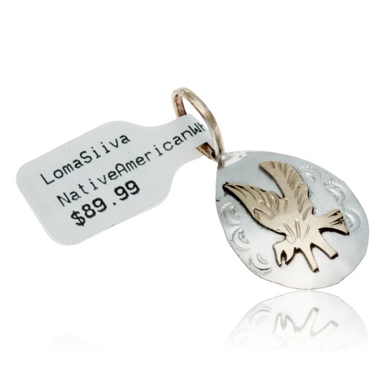 Delicate 12kt Gold Filled and .925 Sterling Silver Eagle Handmade Certified Authentic Navajo Native American Pendant 24474 Delicate 12kt Gold Filled and .925 Sterling Silver Eagle Handmade Certified Authentic Navajo Native American Pendant 24474