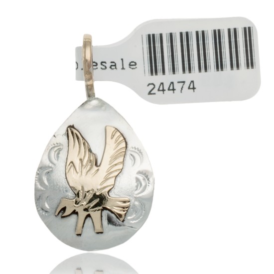 Delicate 12kt Gold Filled and .925 Sterling Silver Eagle Handmade Certified Authentic Navajo Native American Pendant 24474 Delicate 12kt Gold Filled and .925 Sterling Silver Eagle Handmade Certified Authentic Navajo Native American Pendant 24474