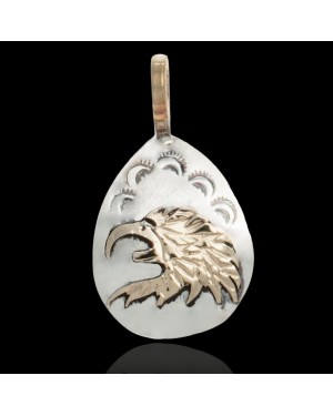12kt Gold Filled and .925 Sterling Silver Eagle Head Handmade Certified Authentic Navajo Native American Delicate Pendant 24476