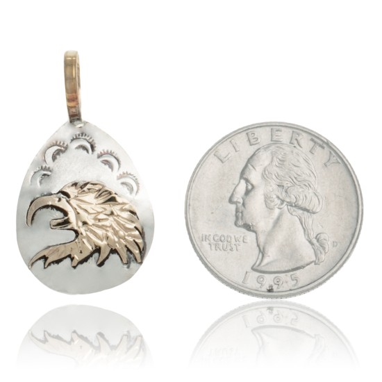 12kt Gold Filled and .925 Sterling Silver Eagle Head Handmade Certified Authentic Navajo Native American Delicate Pendant 24476