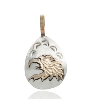 12kt Gold Filled and .925 Sterling Silver Eagle Head Handmade Certified Authentic Navajo Native American Delicate Pendant 24476