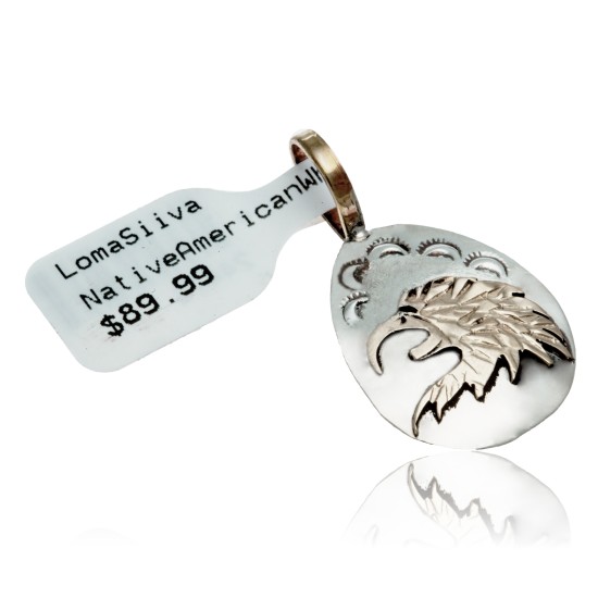 12kt Gold Filled and .925 Sterling Silver Eagle Head Handmade Certified Authentic Navajo Native American Delicate Pendant 24476