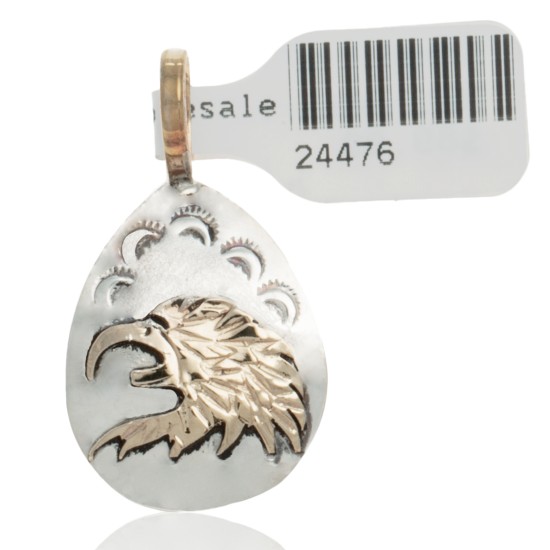 12kt Gold Filled and .925 Sterling Silver Eagle Head Handmade Certified Authentic Navajo Native American Delicate Pendant 24476