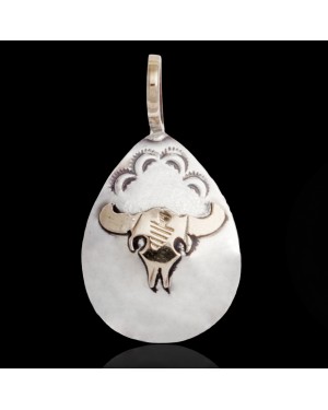 12kt Gold Filled and .925 Sterling Silver Bull Skull Handmade Certified Authentic Navajo Native American Delicate Pendant 24528