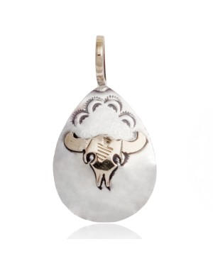 12kt Gold Filled and .925 Sterling Silver Bull Skull Handmade Certified Authentic Navajo Native American Delicate Pendant 24528
