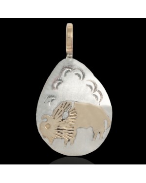 12kt Gold Filled and .925 Sterling Silver Buffalo Handmade Certified Authentic Navajo Native American Delicate Pendant 24529