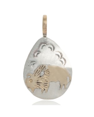 12kt Gold Filled and .925 Sterling Silver Buffalo Handmade Certified Authentic Navajo Native American Delicate Pendant 24529
