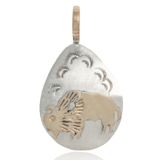 12kt Gold Filled and .925 Sterling Silver Buffalo Handmade Certified Authentic Navajo Native American Delicate Pendant 24529