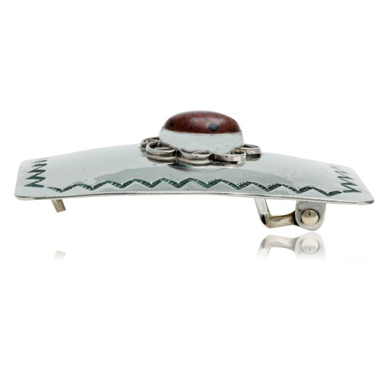 Certified Authentic Handmade Navajo Nickel Natural Red Jasper Native American Buckle 1217-4
