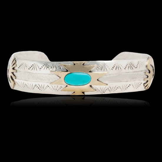 12kt Gold Filled and .925 Sterling Silver Handmade Kokopelli Certified Authentic Navajo Turquoise Native American Bracelet 390800679712