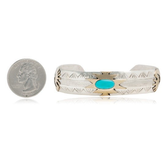 12kt Gold Filled and .925 Sterling Silver Handmade Kokopelli Certified Authentic Navajo Turquoise Native American Bracelet 390800679712