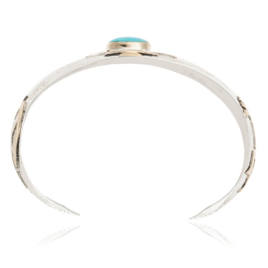 12kt Gold Filled and .925 Sterling Silver Handmade Kokopelli Certified Authentic Navajo Turquoise Native American Bracelet 390800679712