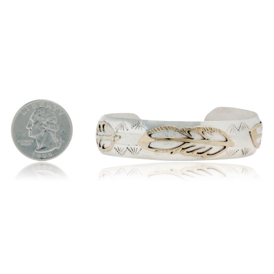 12kt Gold Filled and .925 Sterling Silver Certified Authentic Feather Handmade Navajo Native American Cuff Bracelet 13094-5