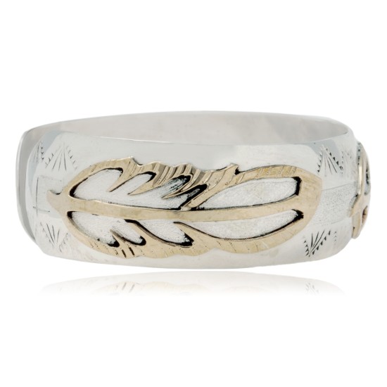 12kt Gold Filled and .925 Sterling Silver Certified Authentic Feather Handmade Navajo Native American Cuff Bracelet 13094-5