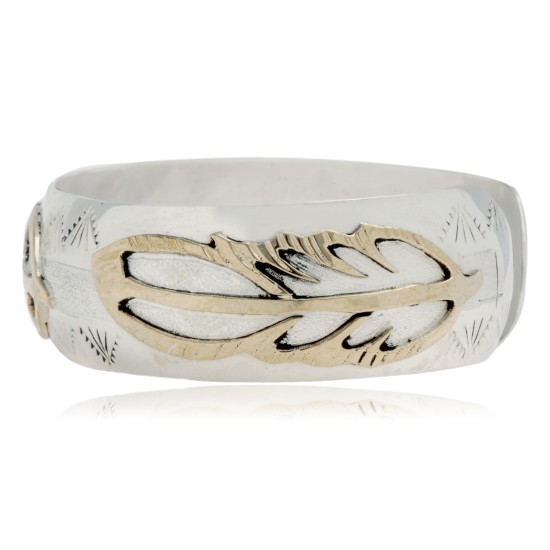 12kt Gold Filled and .925 Sterling Silver Certified Authentic Feather Handmade Navajo Native American Cuff Bracelet 13094-5