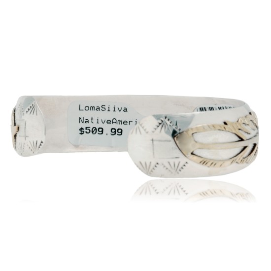 12kt Gold Filled and .925 Sterling Silver Certified Authentic Feather Handmade Navajo Native American Cuff Bracelet 13094-5