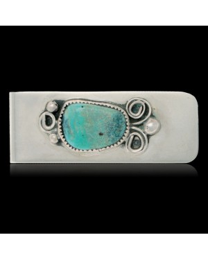 Navajo Handmade Certified Authentic .925 Sterling Silver Natural Turquoise Native American Nickel Money Clip 91004-1
