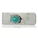 .925 Sterling Silver Navajo Handmade Natural Turquoise Native American Nickel Money Clip 91005-3