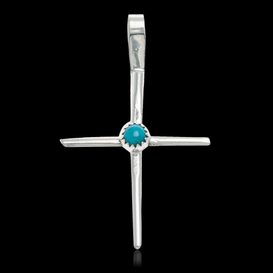 .925 Sterling Silver Handmade Cross Certified Authentic Navajo Natural Turquoise Native American Pendant 24373-1 .925 Sterling Silver Handmade Cross Certified Authentic Navajo Natural Turquoise Native American Pendant 24373-1