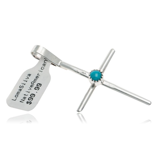 .925 Sterling Silver Handmade Cross Certified Authentic Navajo Natural Turquoise Native American Pendant 24373-1 .925 Sterling Silver Handmade Cross Certified Authentic Navajo Natural Turquoise Native American Pendant 24373-1