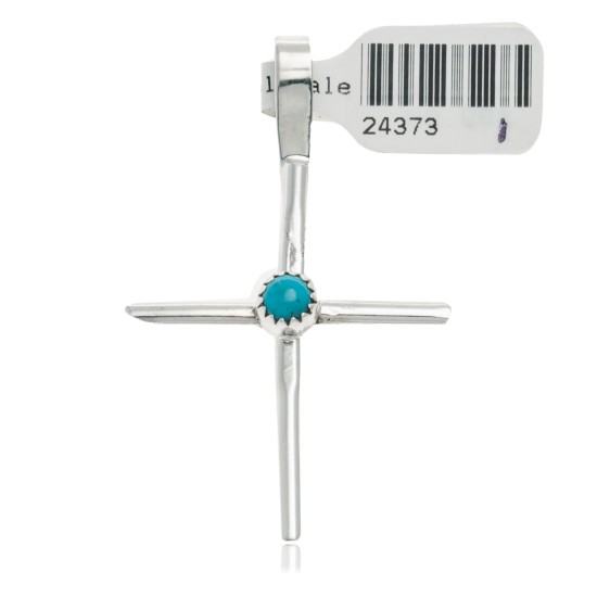 .925 Sterling Silver Handmade Cross Certified Authentic Navajo Natural Turquoise Native American Pendant 24373-1 .925 Sterling Silver Handmade Cross Certified Authentic Navajo Natural Turquoise Native American Pendant 24373-1