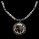 Bull Skull and Feather .925 Sterling Silver Certified Authentic Navajo Native American Natural Turquoise and Bone Necklace 25521