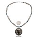 Bull Skull and Feather .925 Sterling Silver Certified Authentic Navajo Native American Natural Turquoise and Bone Necklace 25521