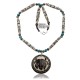 Bull Skull and Feather .925 Sterling Silver Certified Authentic Navajo Native American Natural Turquoise and Bone Necklace 25521
