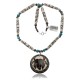 Bull Skull and Feather .925 Sterling Silver Certified Authentic Navajo Native American Natural Turquoise and Bone Necklace 25521