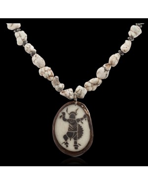 Dancer .925 Sterling Silver Certified Authentic Navajo Native American White Howlite and Hematite Necklace 25522