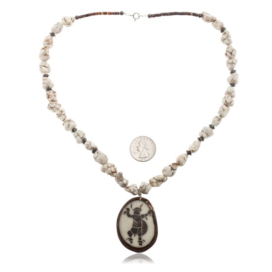 Dancer .925 Sterling Silver Certified Authentic Navajo Native American White Howlite and Hematite Necklace 25522 Dancer .925 Sterling Silver Certified Authentic Navajo Native American White Howlite and Hematite Necklace 25522