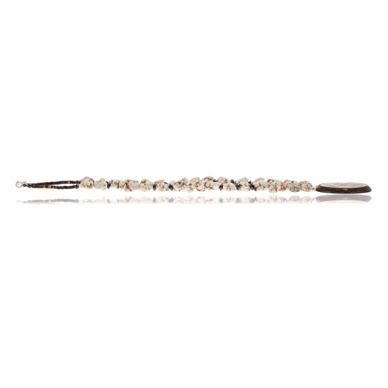 Dancer .925 Sterling Silver Certified Authentic Navajo Native American White Howlite and Hematite Necklace 25522 Dancer .925 Sterling Silver Certified Authentic Navajo Native American White Howlite and Hematite Necklace 25522