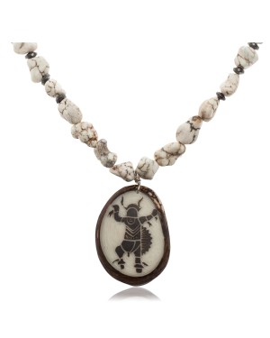 Dancer .925 Sterling Silver Certified Authentic Navajo Native American White Howlite and Hematite Necklace 25522