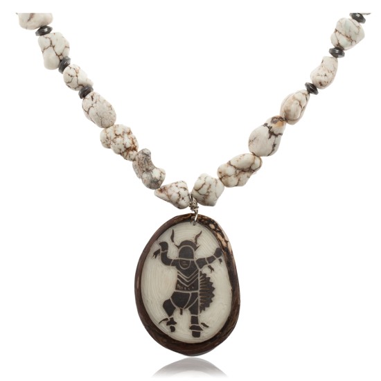 Dancer .925 Sterling Silver Certified Authentic Navajo Native American White Howlite and Hematite Necklace 25522 Dancer .925 Sterling Silver Certified Authentic Navajo Native American White Howlite and Hematite Necklace 25522