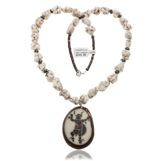 Dancer .925 Sterling Silver Certified Authentic Navajo Native American White Howlite and Hematite Necklace 25522 Dancer .925 Sterling Silver Certified Authentic Navajo Native American White Howlite and Hematite Necklace 25522