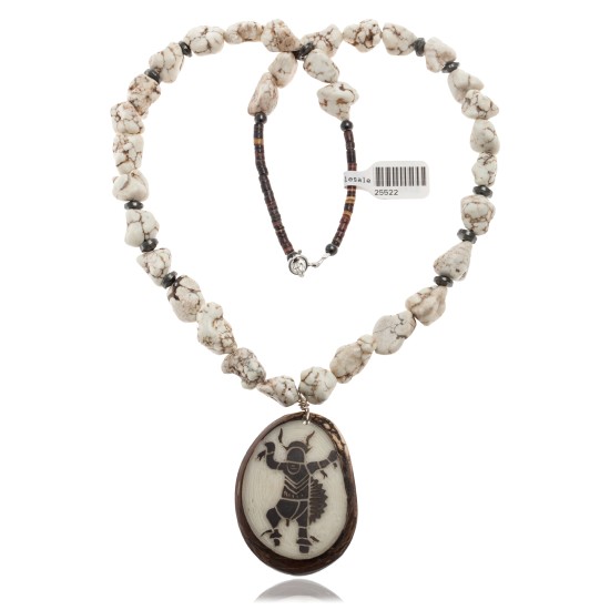 Dancer .925 Sterling Silver Certified Authentic Navajo Native American White Howlite and Hematite Necklace 25522 Dancer .925 Sterling Silver Certified Authentic Navajo Native American White Howlite and Hematite Necklace 25522