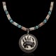 Bear and Bear Paw .925 Sterling Silver Certified Authentic Navajo Native American Natural Turquoise and Jasper Necklace 25523